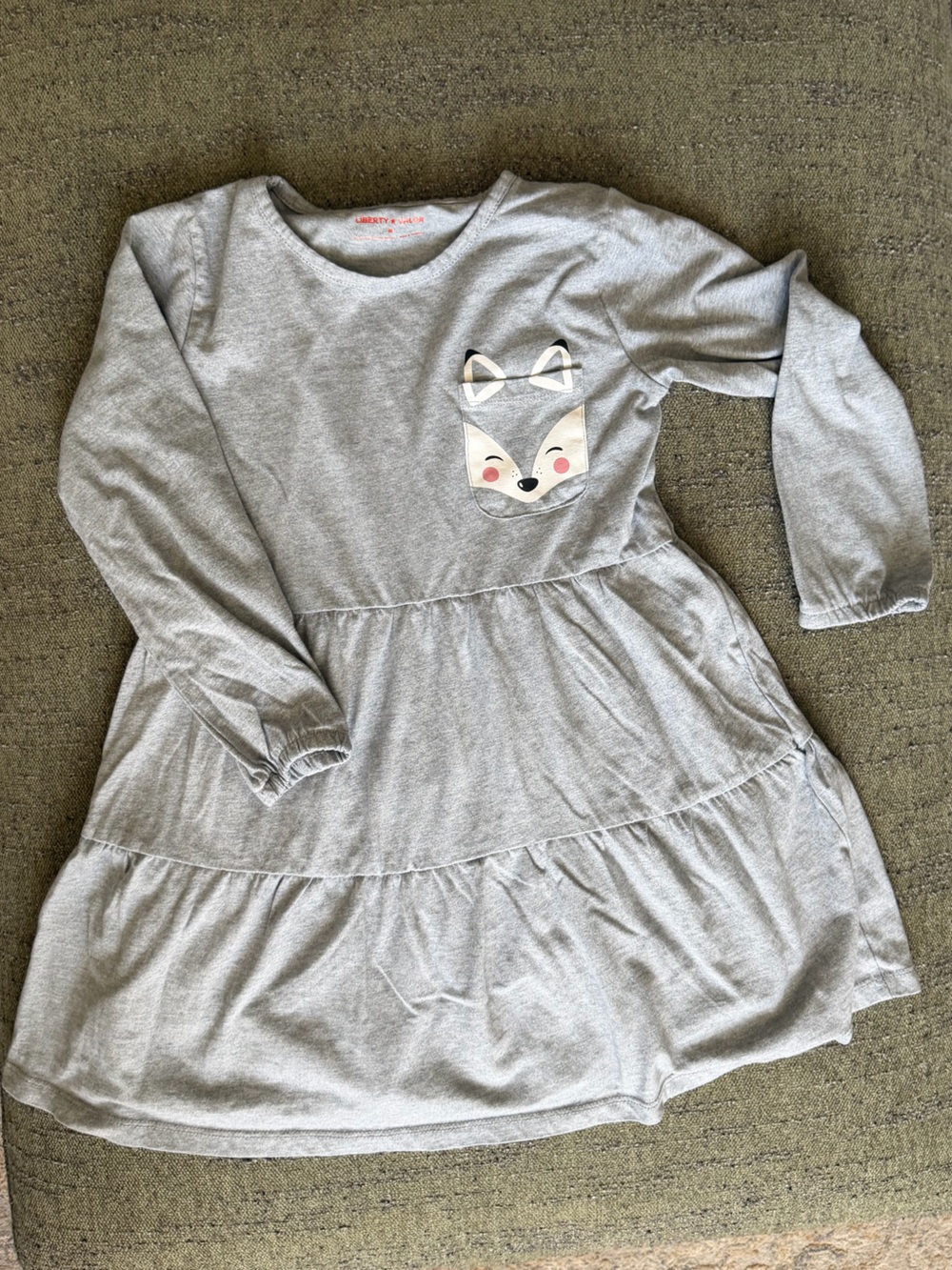 Girls' Gray Fox Pocket Long-Sleeve Casual Dress